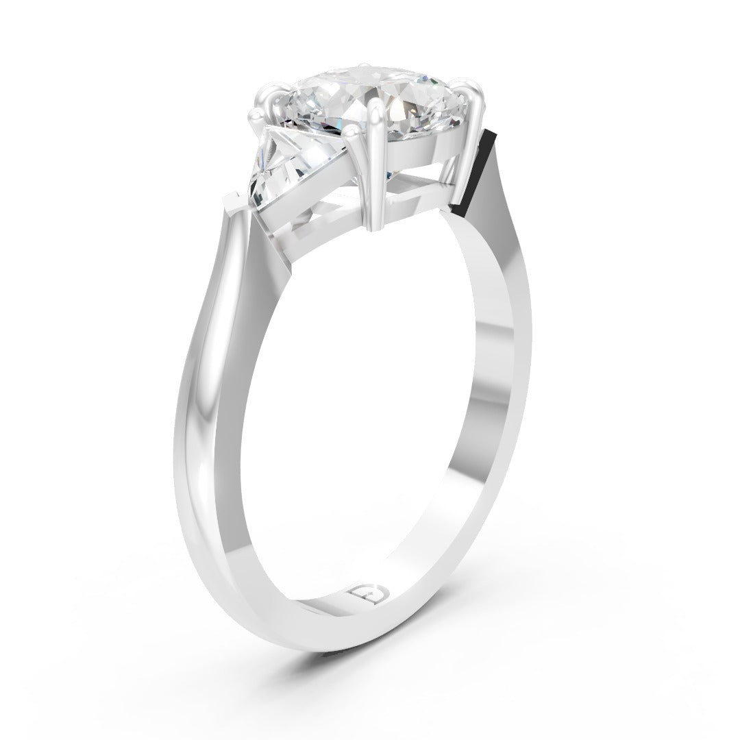 Cushion Cut Diamond Engagement Ring with Trillion Cut Side Stones