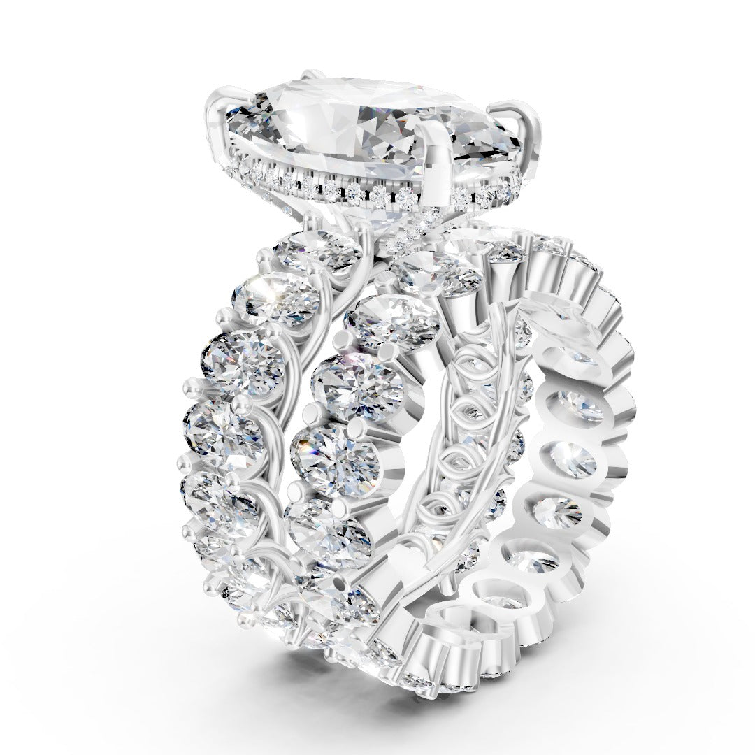 Oval Cut Lab Diamond Halo With Same Side Stone Bridal Ring
