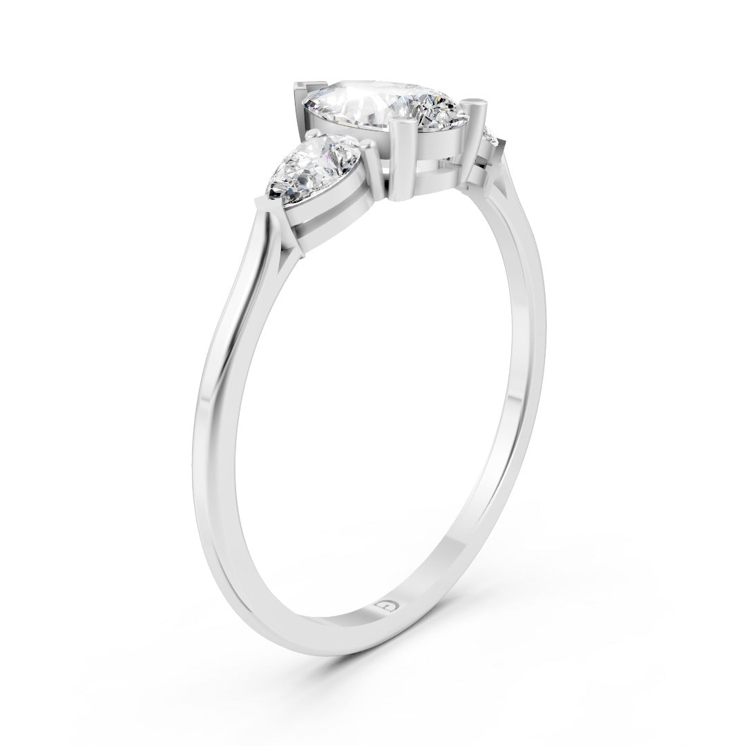 Pear Cut Three Stone Lab Diamond Engagement Ring