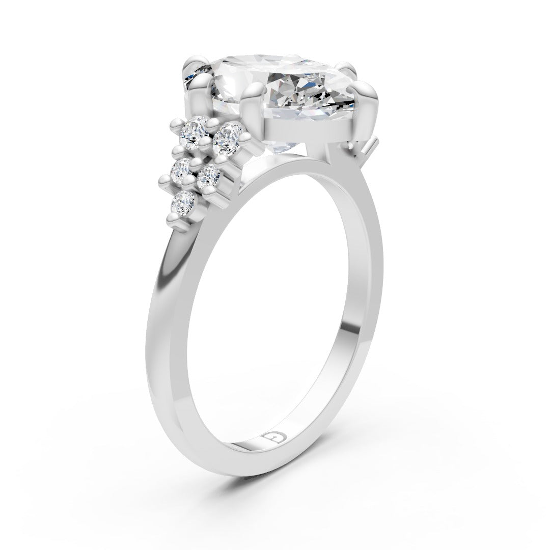 Oval Cut Lab Diamond Cluster Pave Engagement Ring