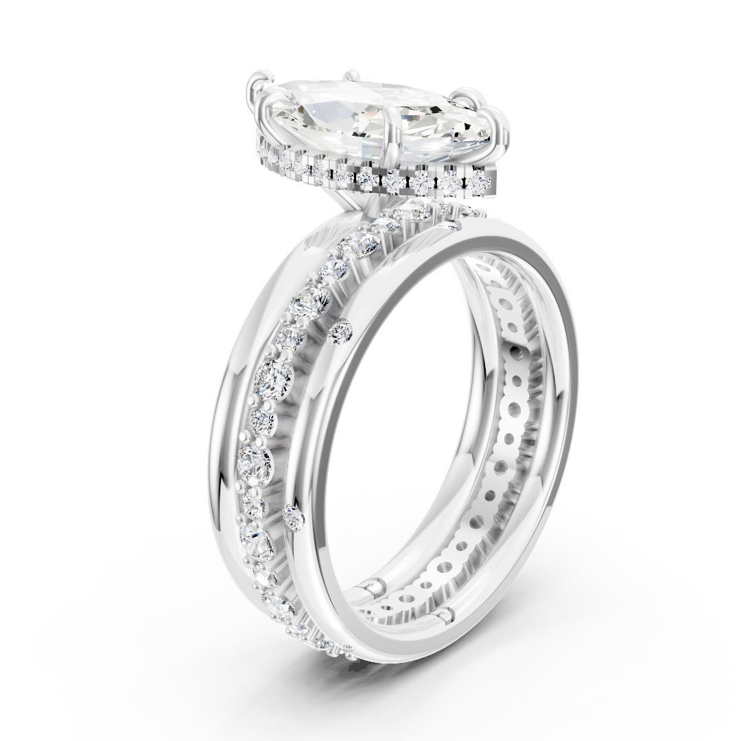 Marquise Cut Lab Diamond Three Piece Wedding Ring Set