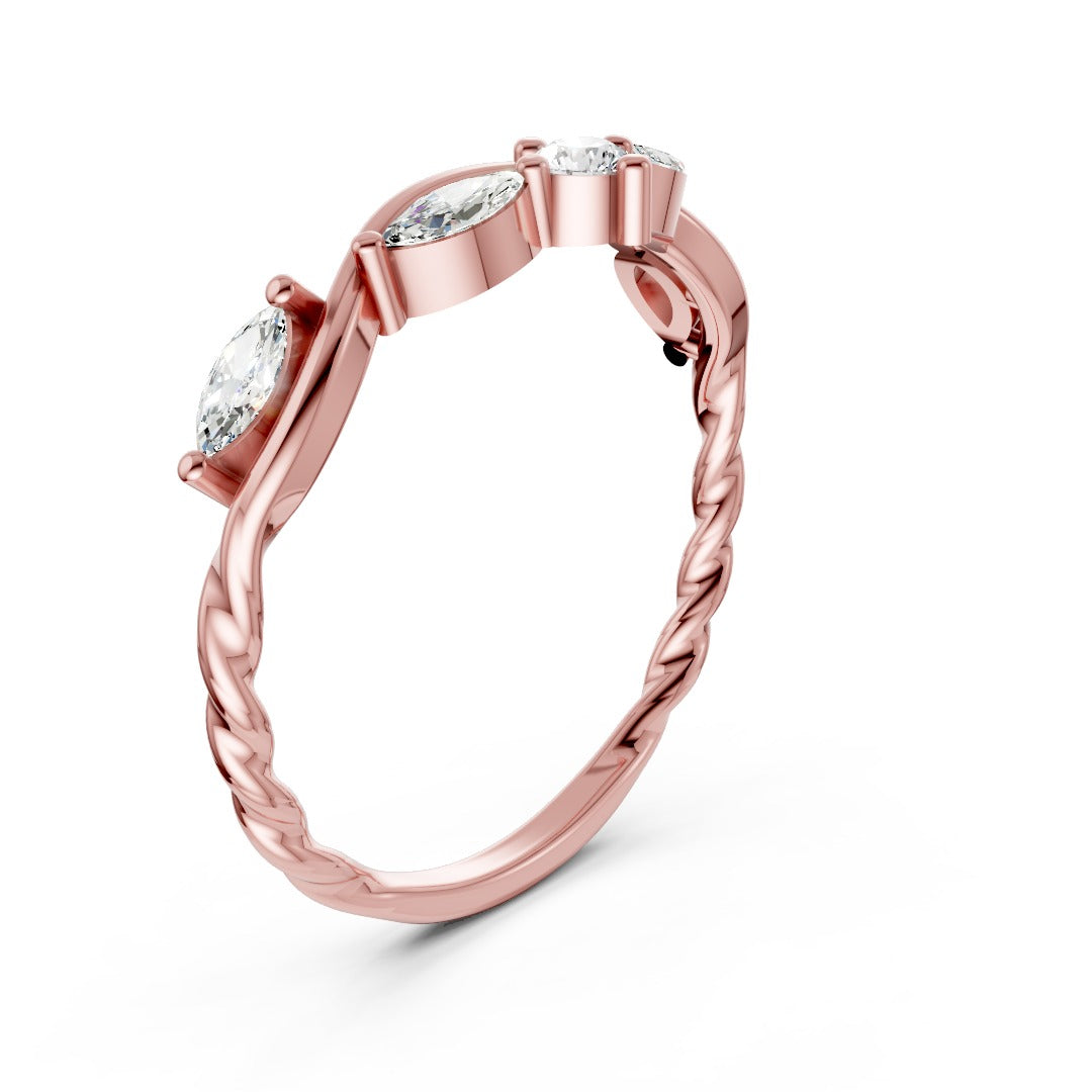 Twisted Leaf Round & Marquise Diamond Wedding Band