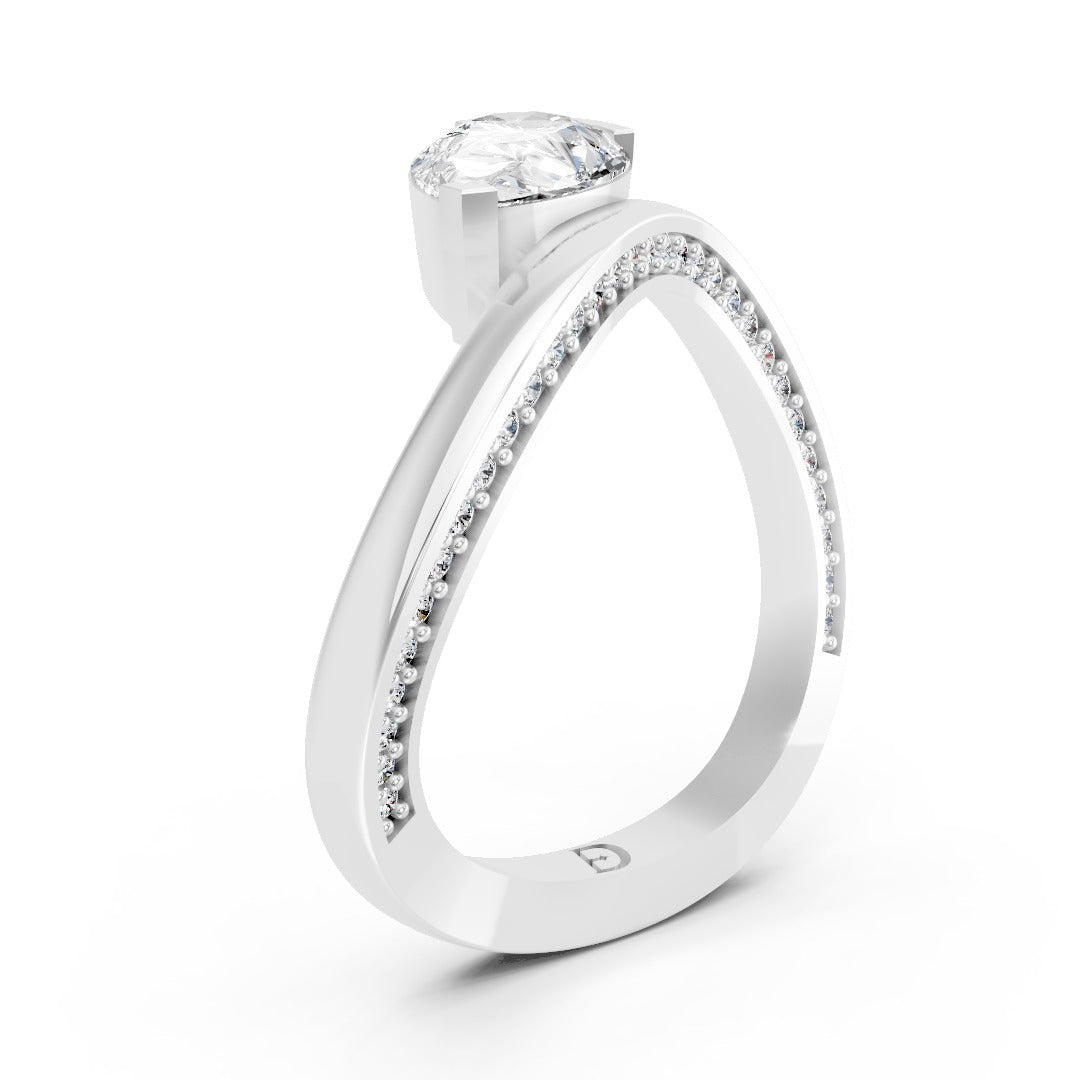 East-West Pear Cut Lab Grown Diamond Bypass Ring with Pave Twist ring