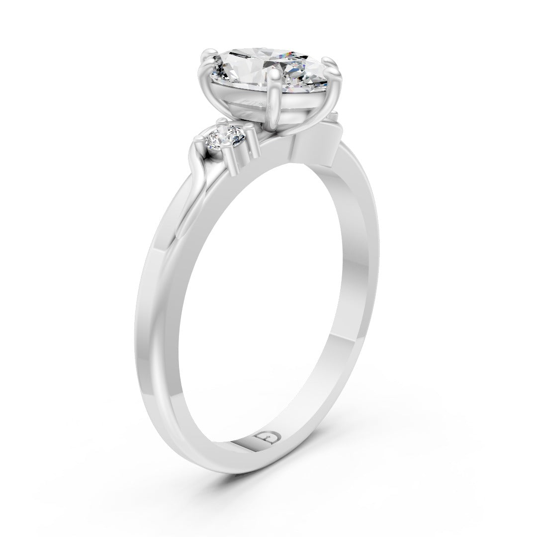 Oval Diamond Bypass Engagement Ring with Round Side Stones