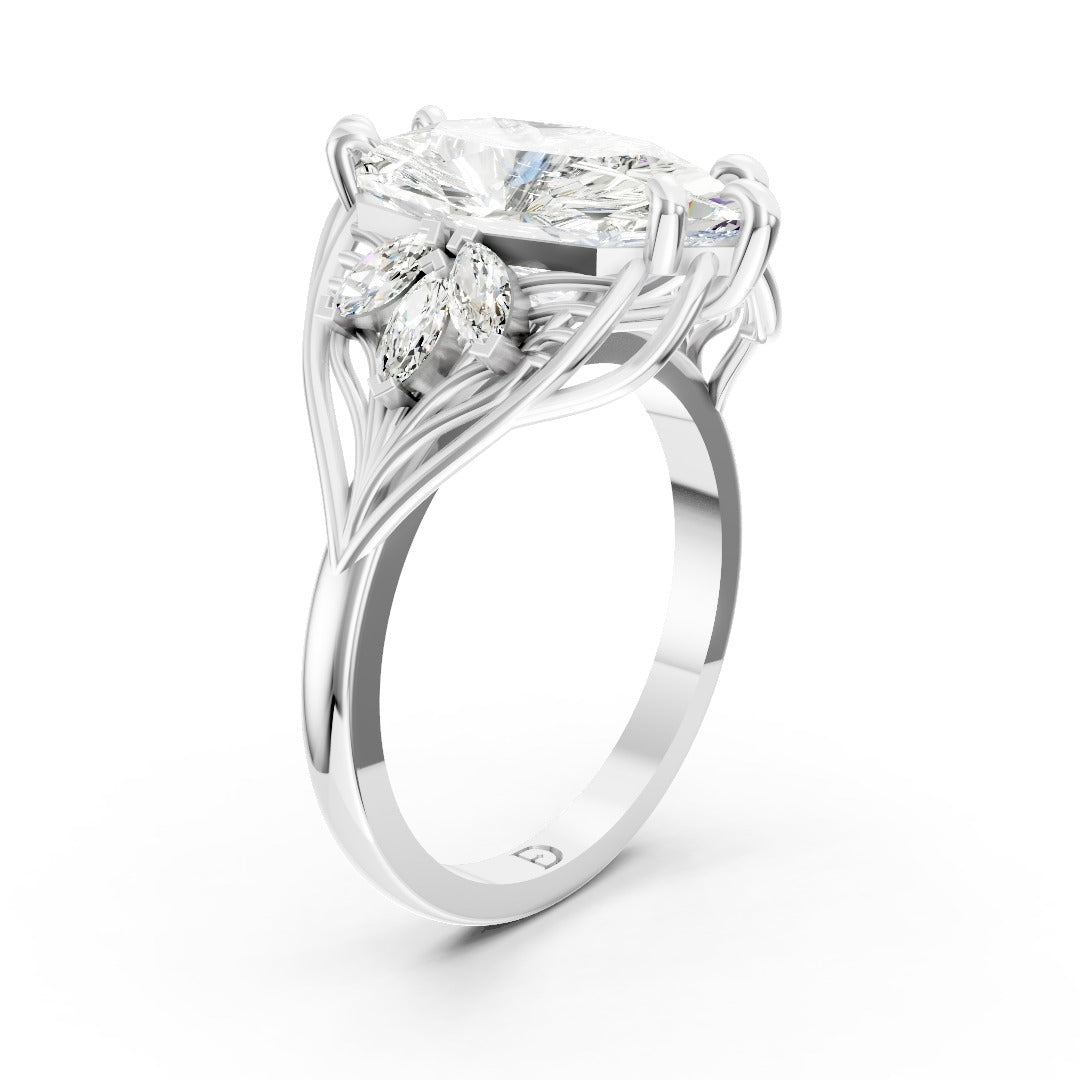 Marquise Lab Diamond Floral Engagement Ring