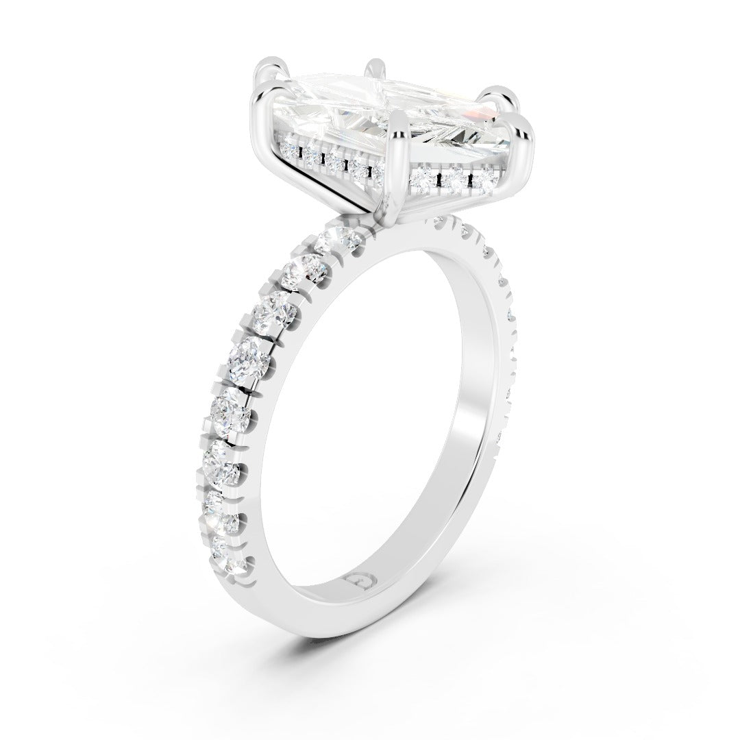 Dutch Marquise Cut Lab Grown Diamond Six Prong Setting Pave Engagement Ring
