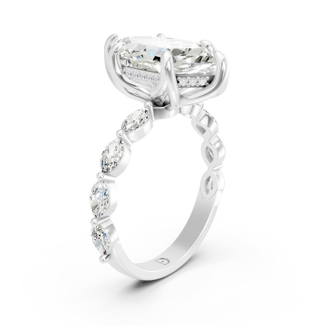 Dutch Marquise Cut Diamond Elegant Hidden Halo Ring