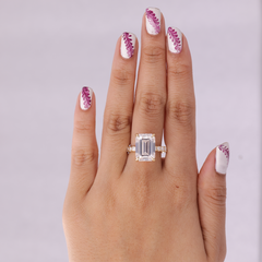 Emerald Cut Thick Band Pave Set Ring