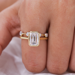 Solitaire Emerald Cut Bezel Set Bridal Set Ring