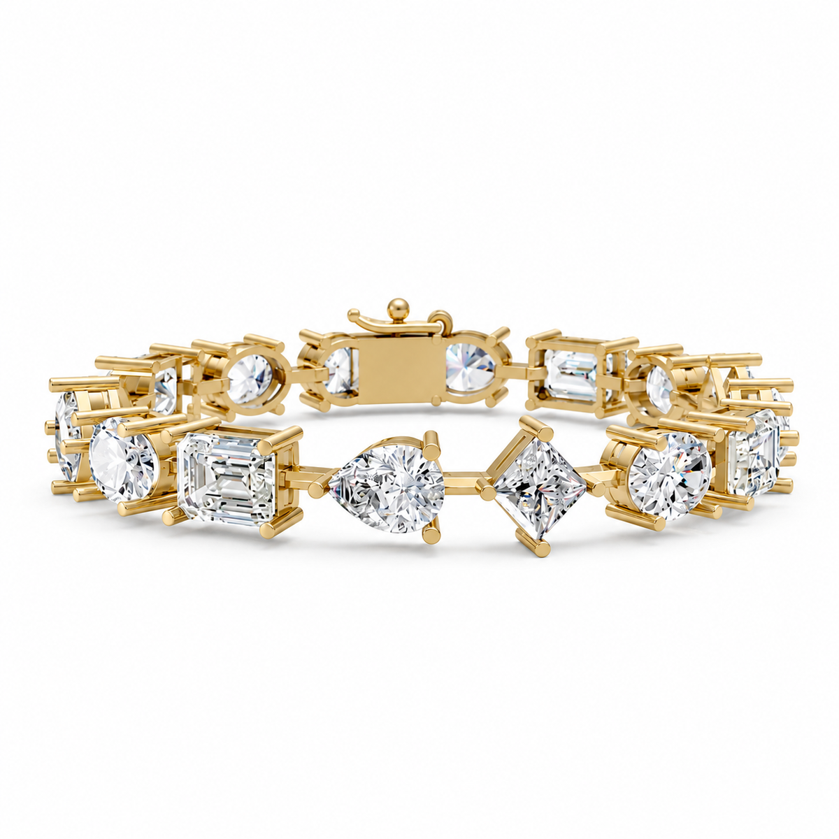 Mixed Shape Lab Grown Diamond Tennis Bracelet in Yellow Gold