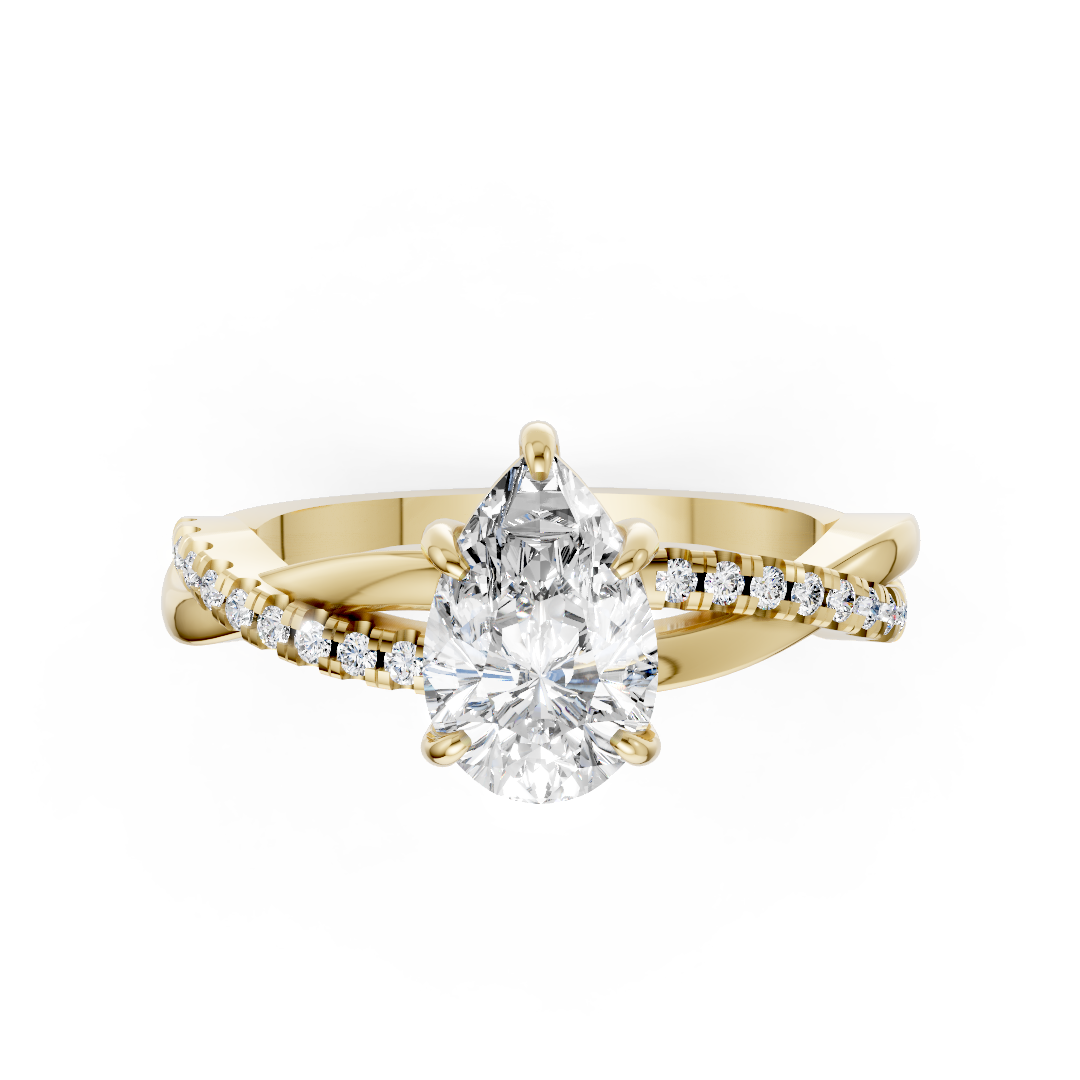 Pear Cut Diamond Twisted Infinity Ring With Half-Pavé Shank