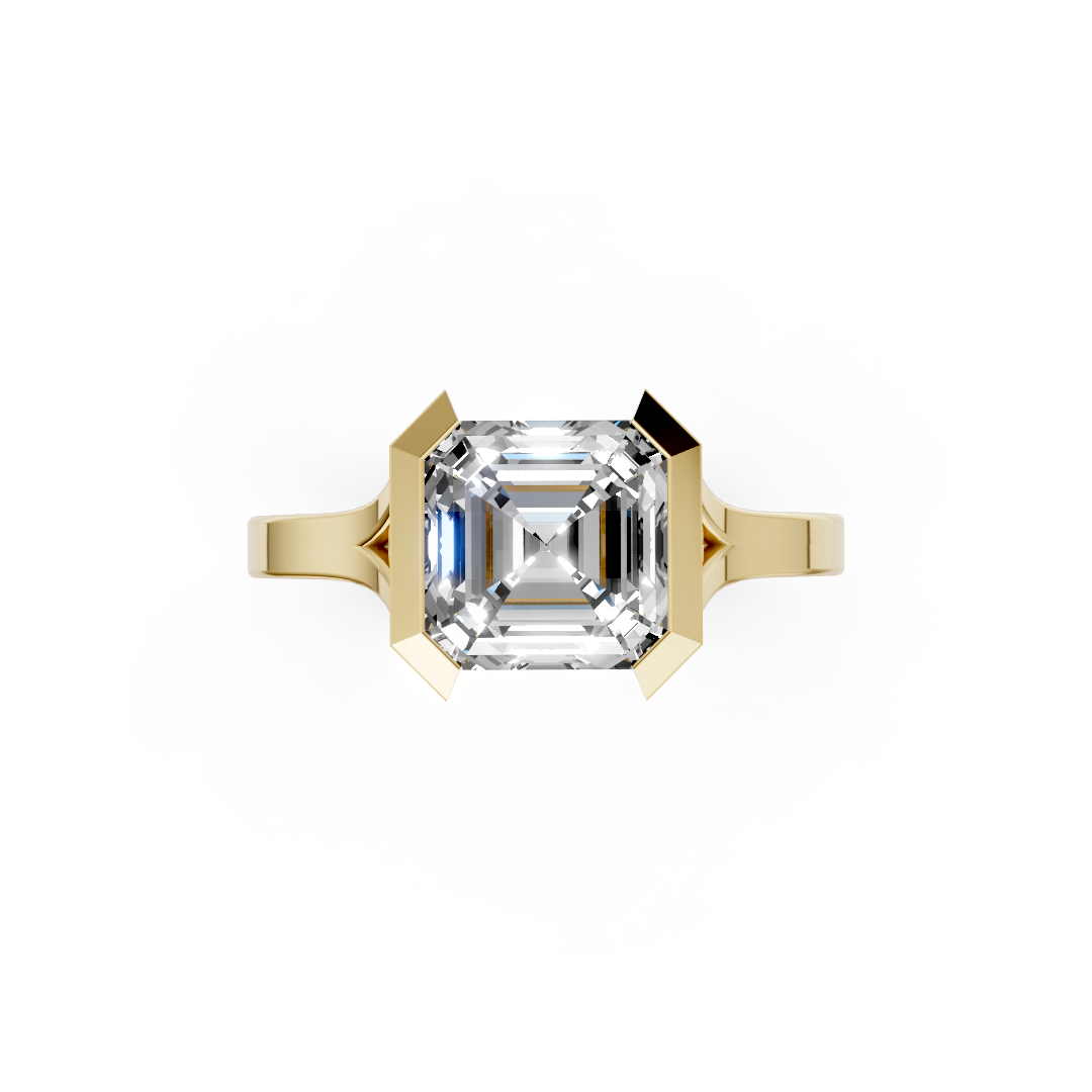 Asscher Cathedral Half Bezel Solitaire Ring