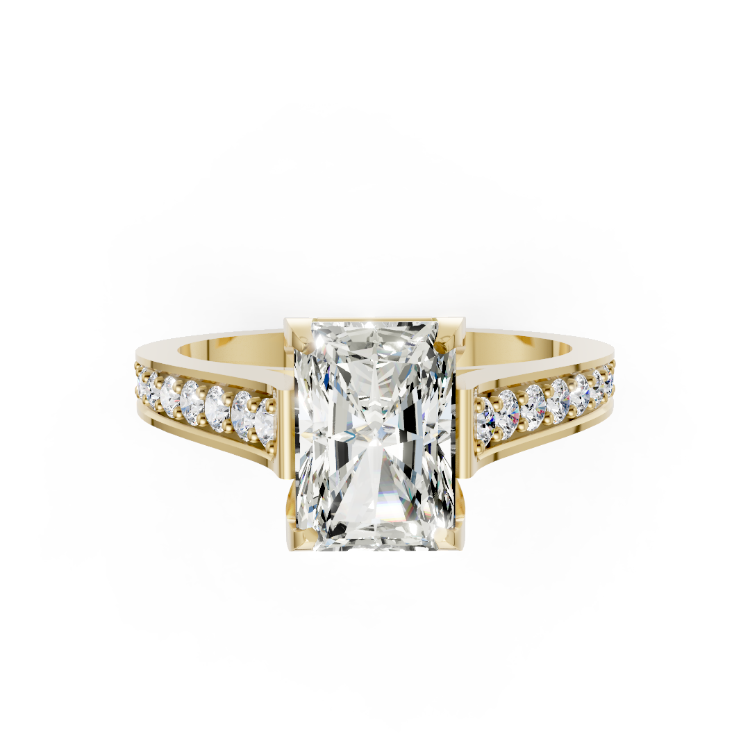 Radiant Cut Diamond with Pavé Bridge Hidden Halo Ring