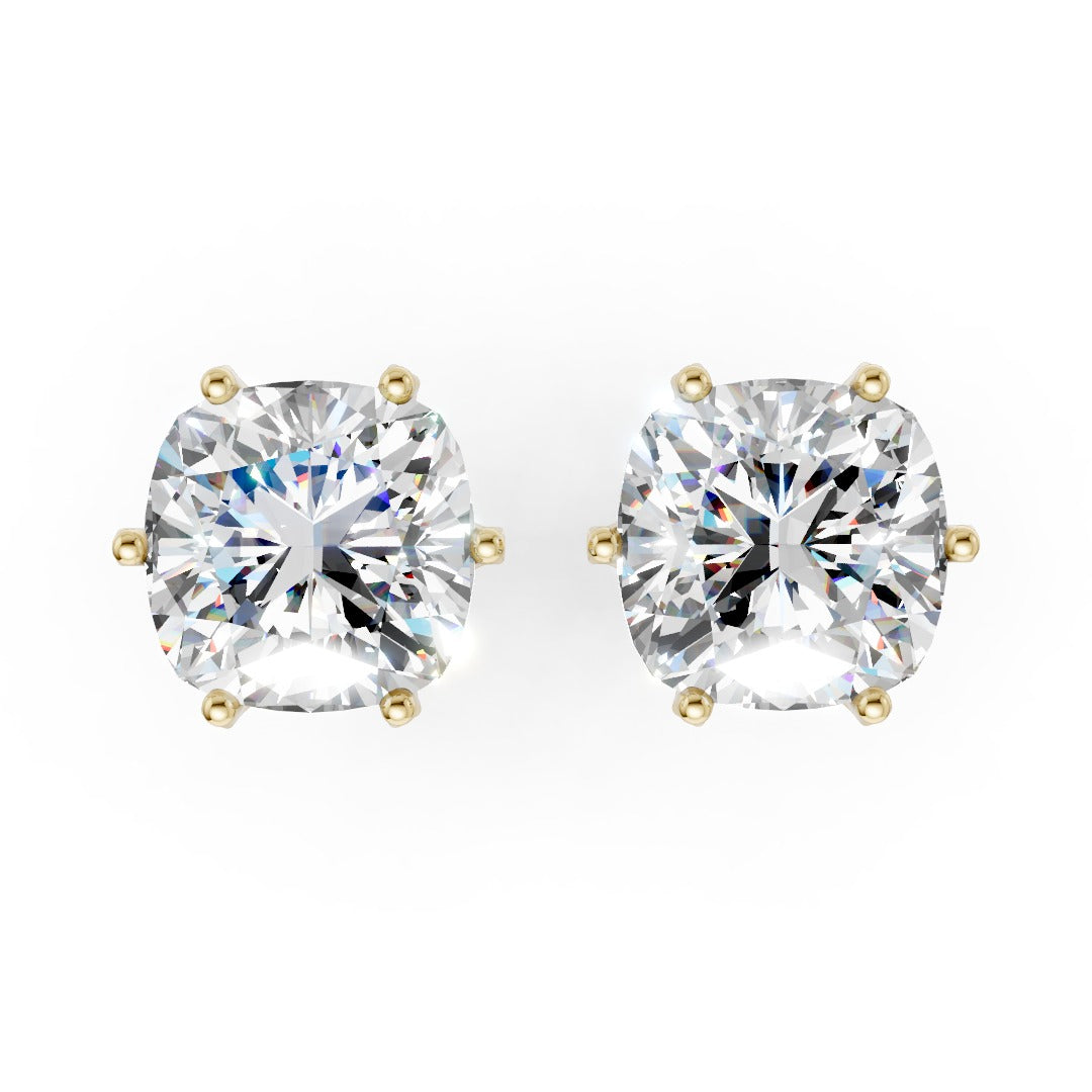 Cushion Cut Lab Diamond Six Prong Crown Stud Earrings