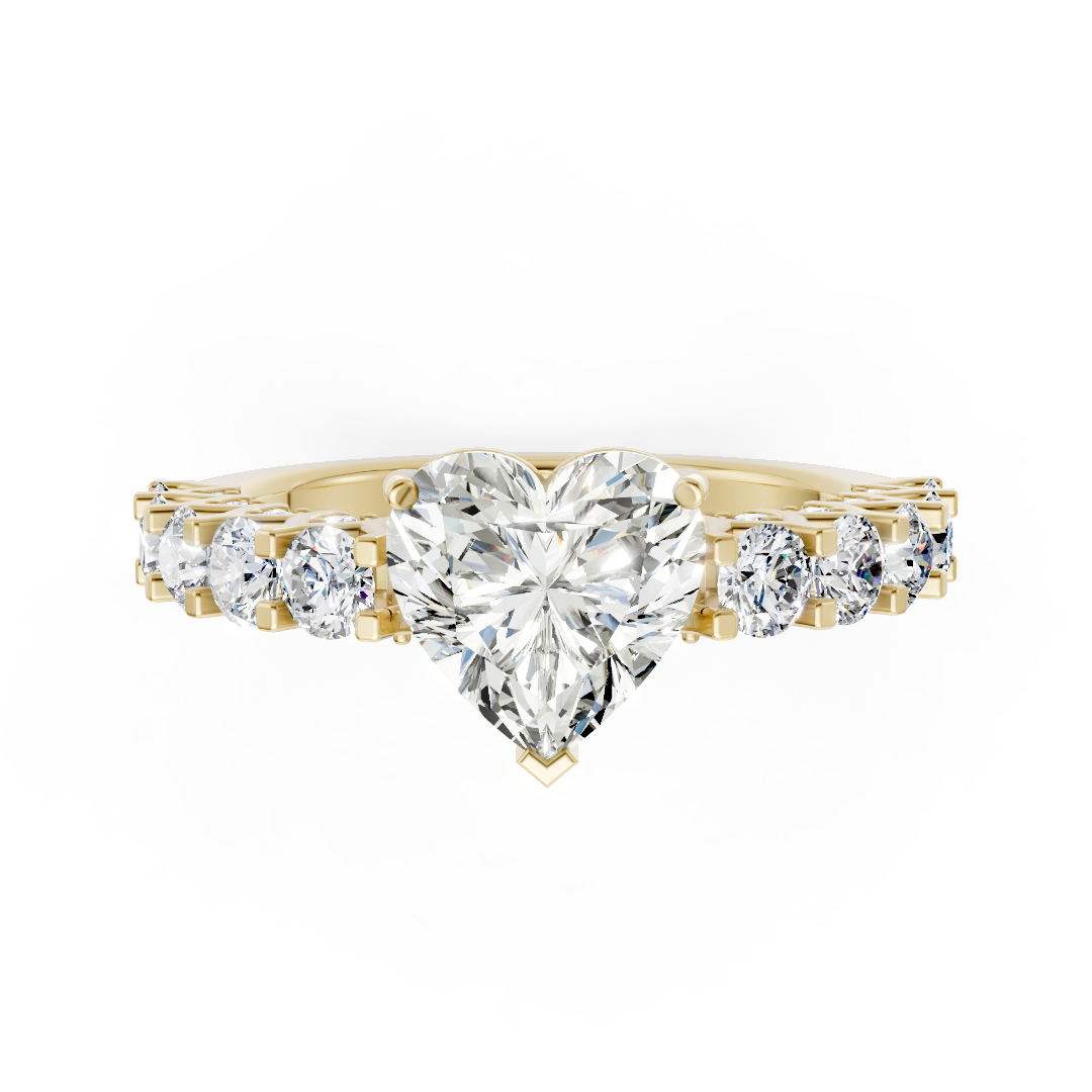 Heart Cut Diamond With Scalloped Graduated Shank Ring