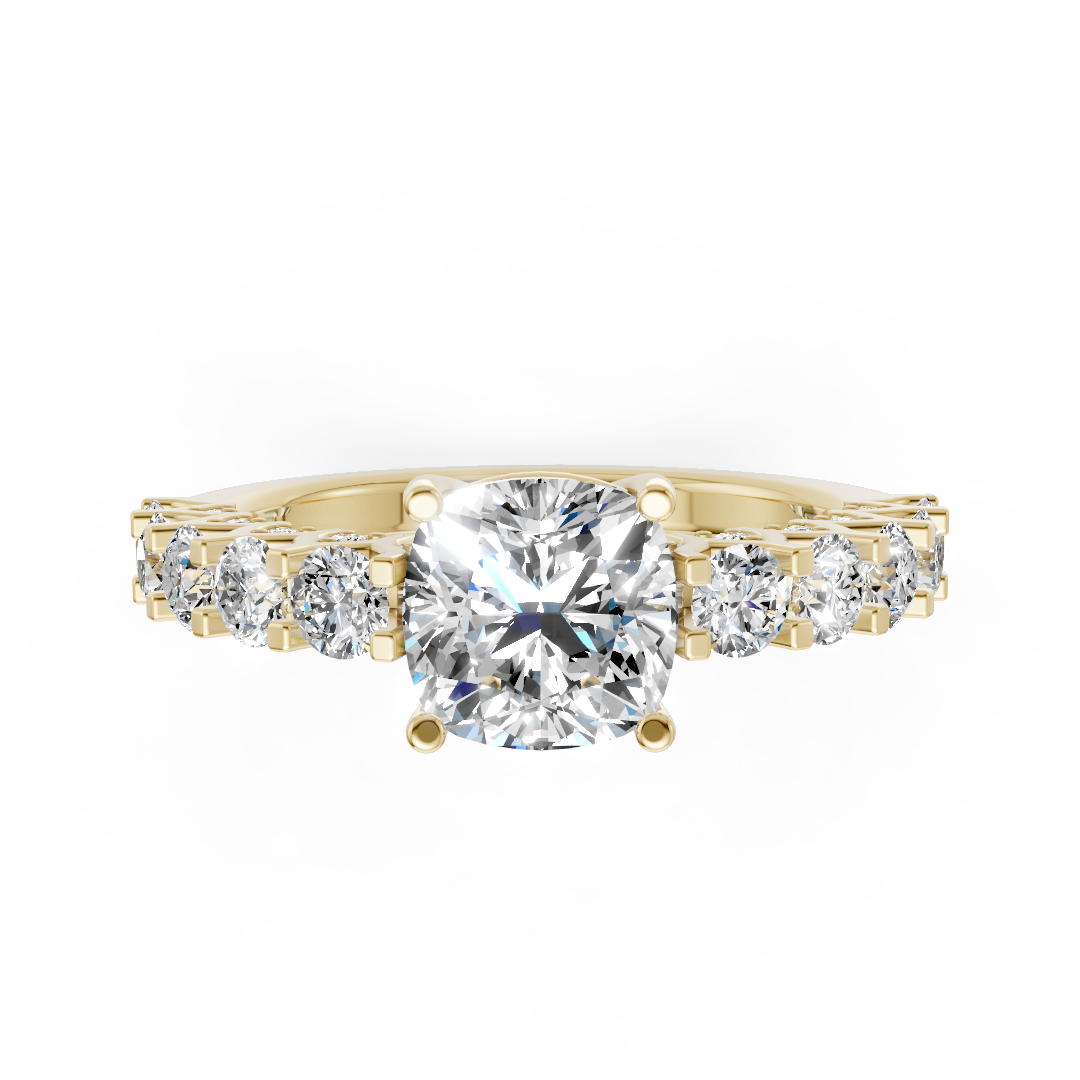 Cushion Cut Diamond With Scalloped Graduated Shank Ring