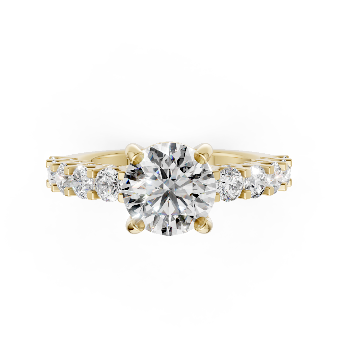 Round Cut Diamond With Scalloped Graduated Shank Ring