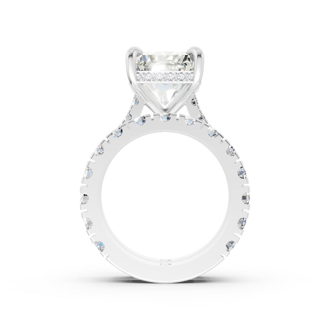 Radiant Cut Hidden Halo Double Row Diamond Bridal Set