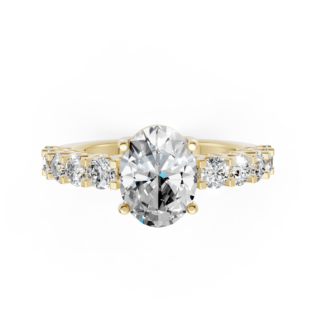 Oval Cut Diamond With Scalloped Graduated Shank Ring