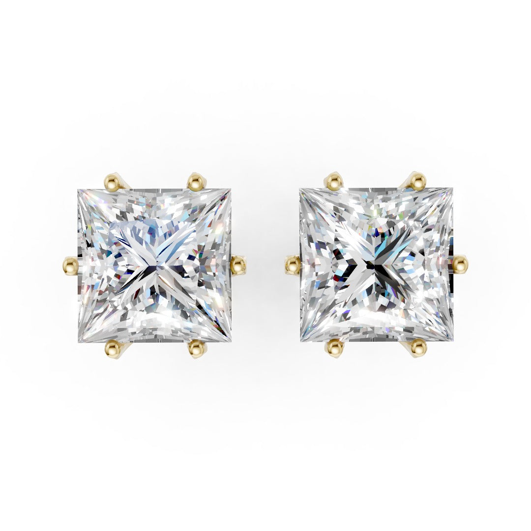 Princess Cut Lab Diamond Six Prong Crown Stud Earrings