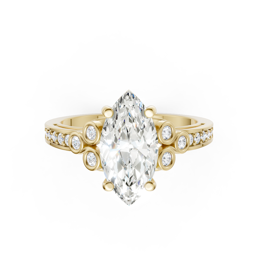 Marquise Cut Diamond With Bezel Cluster & Scroll Gallery Ring