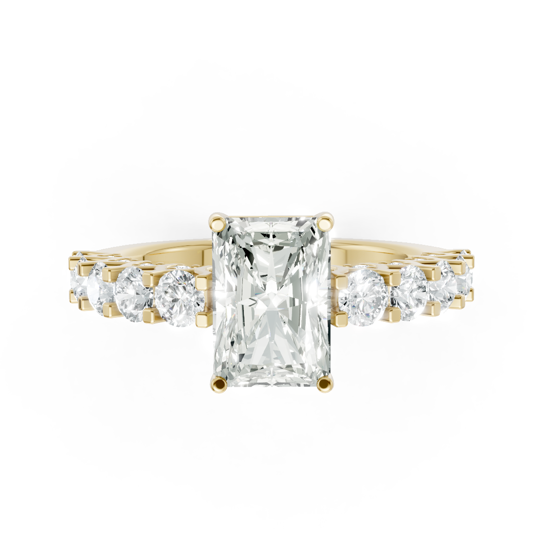 Radiant Cut Diamond With Scalloped Graduated Shank Ring