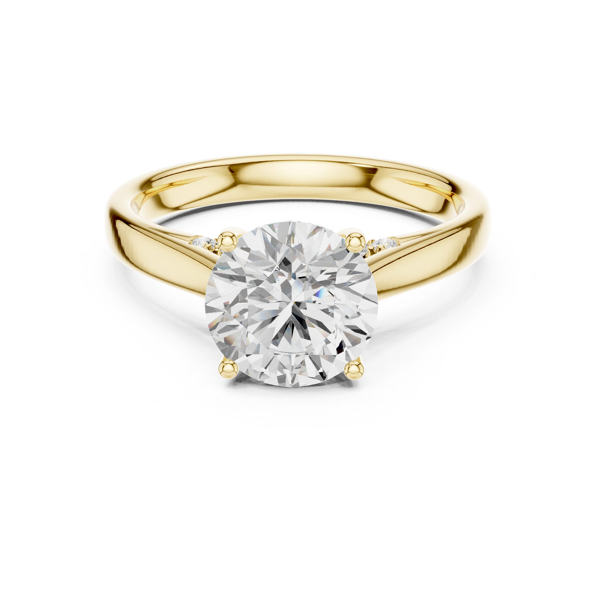 Round Cut Cathedral Solitaire Ring With Hidden Pave Bridge