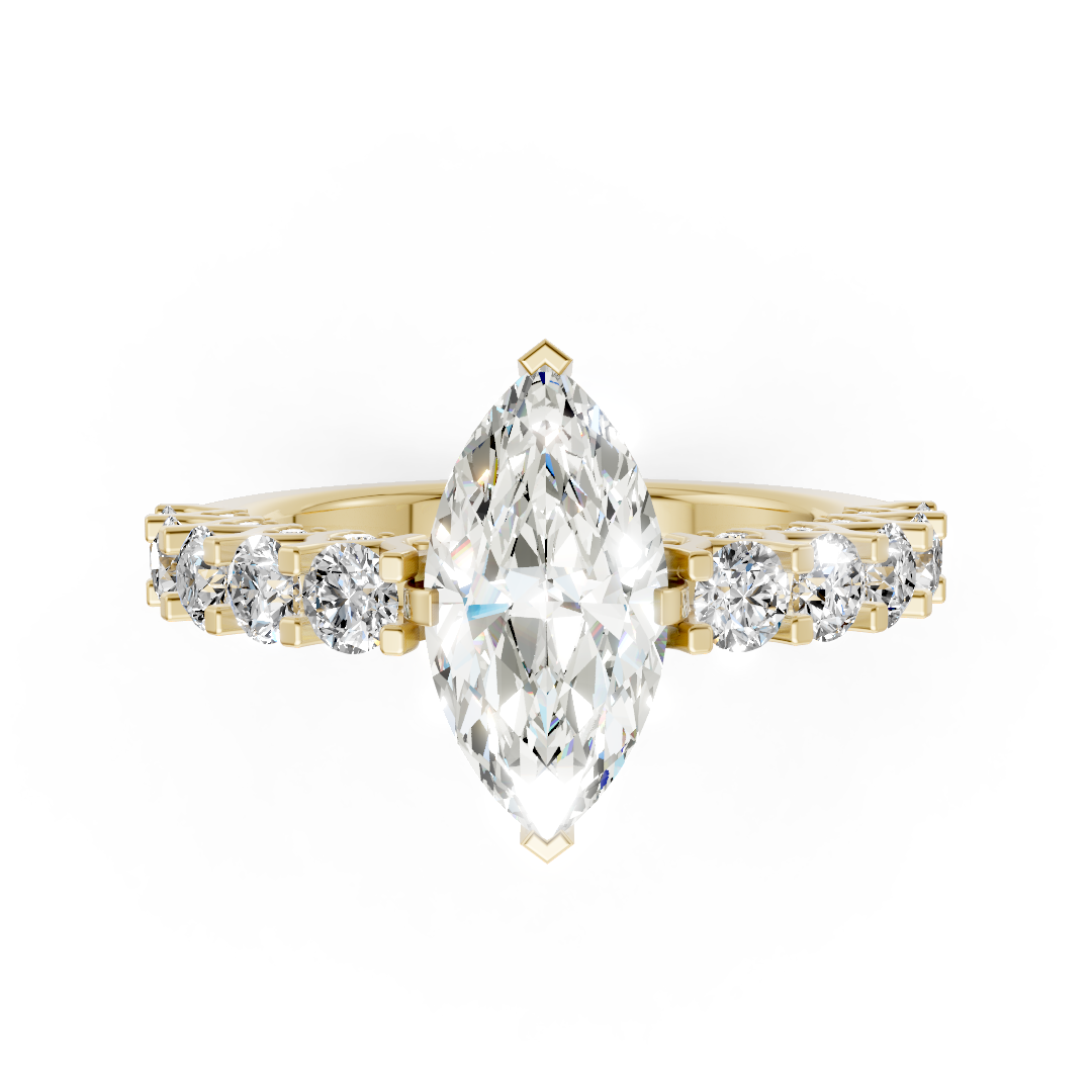 Marquise Cut Diamond With Scalloped Graduated Shank Ring
