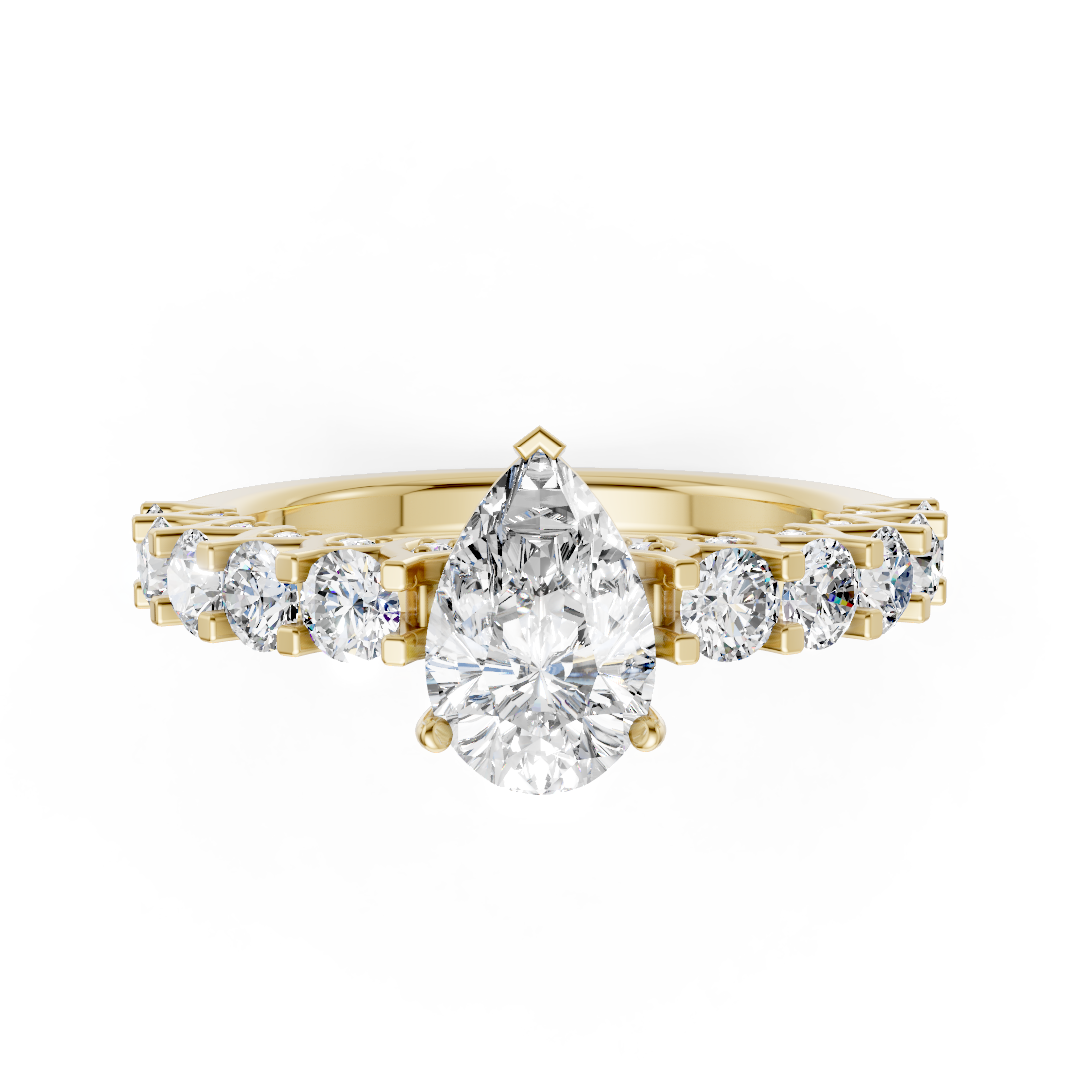 Pear Cut Diamond With Scalloped Graduated Shank Ring