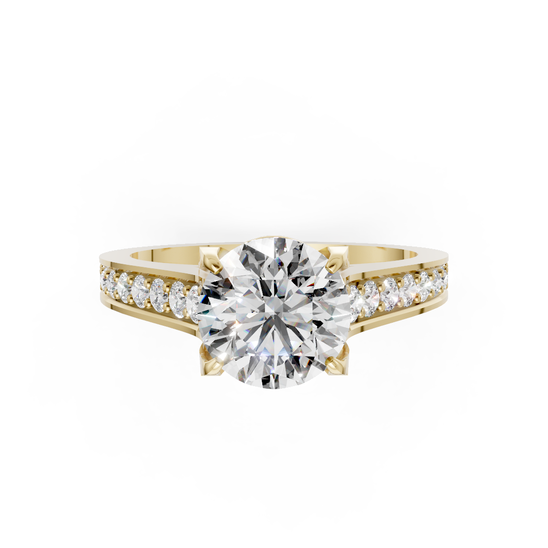 Round Cut Diamond with Pavé Bridge Hidden Halo Ring