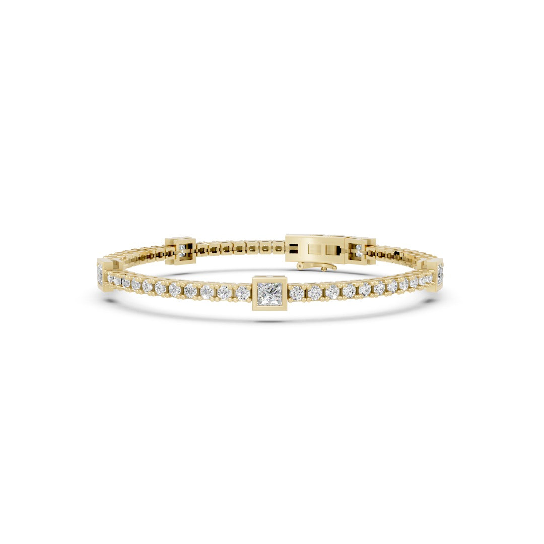 Square Princess & Round Cut Lab Diamond Tennis Bracelet
