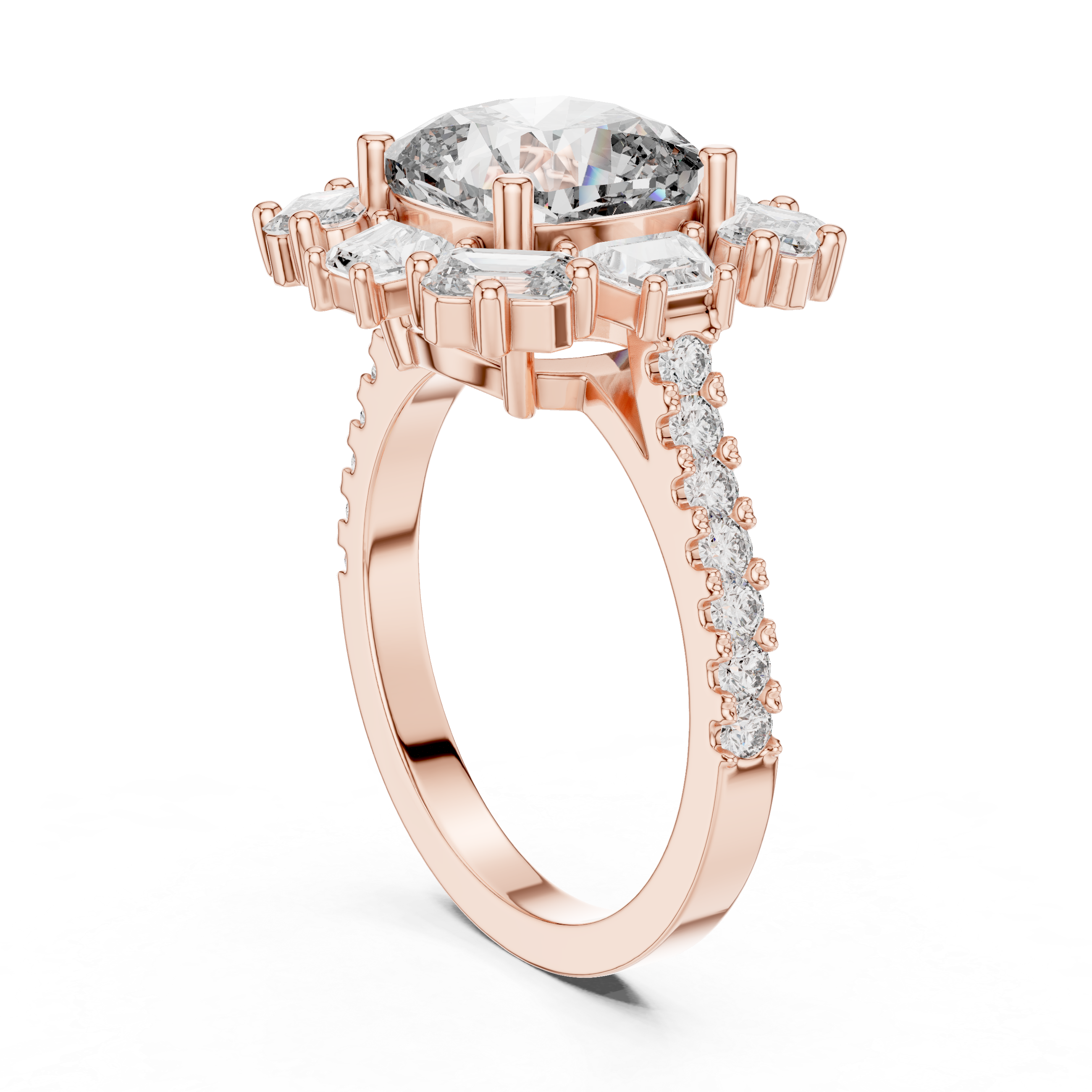 Cushion Cut Sunburst Halo Wedding Ring