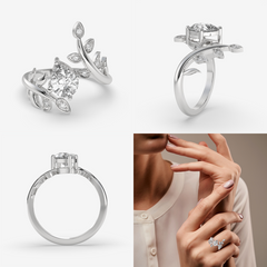 Pear & Round Cut Leaf Branch Ring
