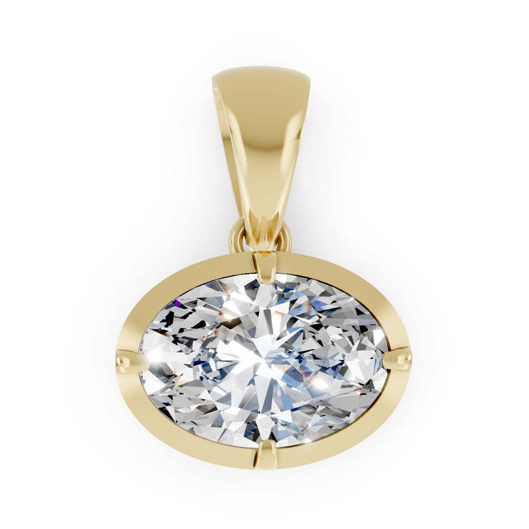 East-West Oval Cut Lab Grown Diamond Bezel Pendant