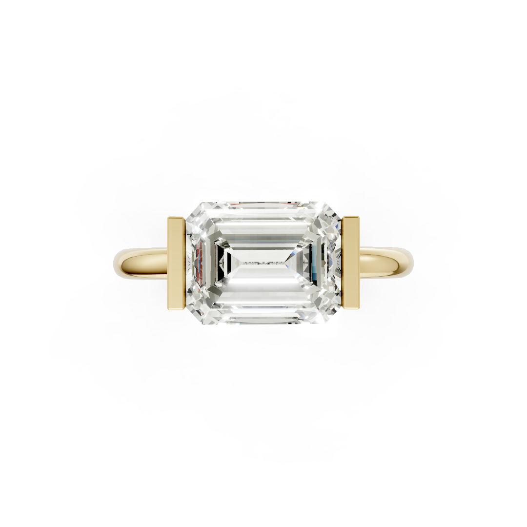 Emerald Cut Half Bezel Set Ring
