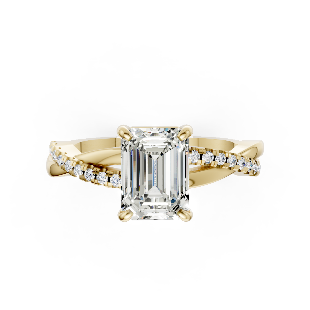 Emerald Cut Diamond Twisted Infinity Ring With Half-Pavé Shank