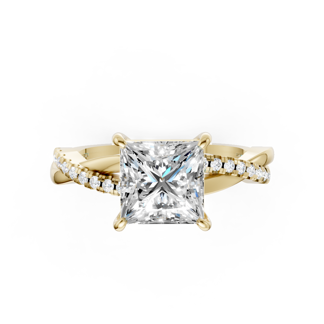 Princess Cut Diamond Twisted Infinity Ring With Half-Pavé Shank