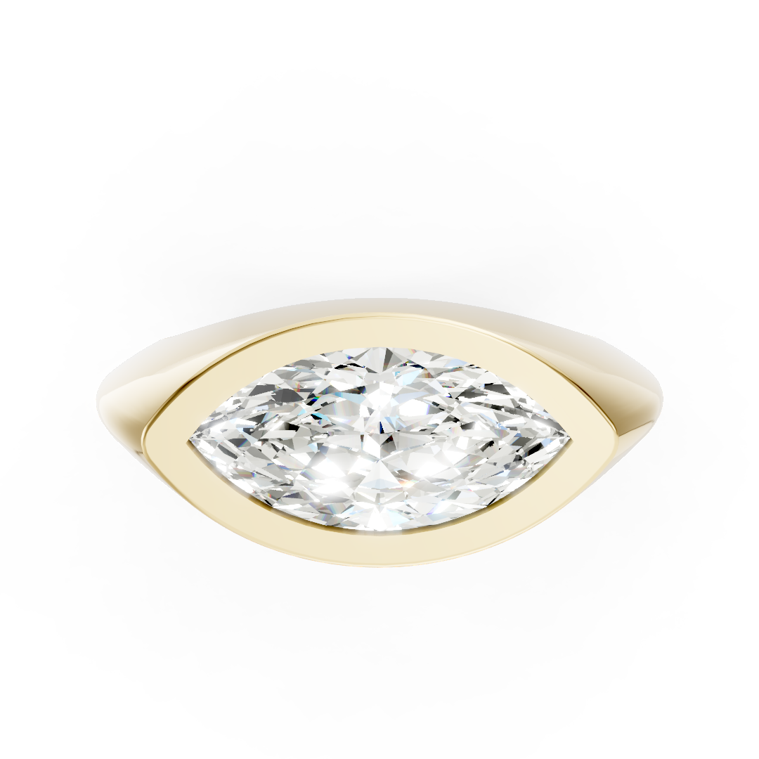 East-West Marquise Diamond Bezel Set Ring