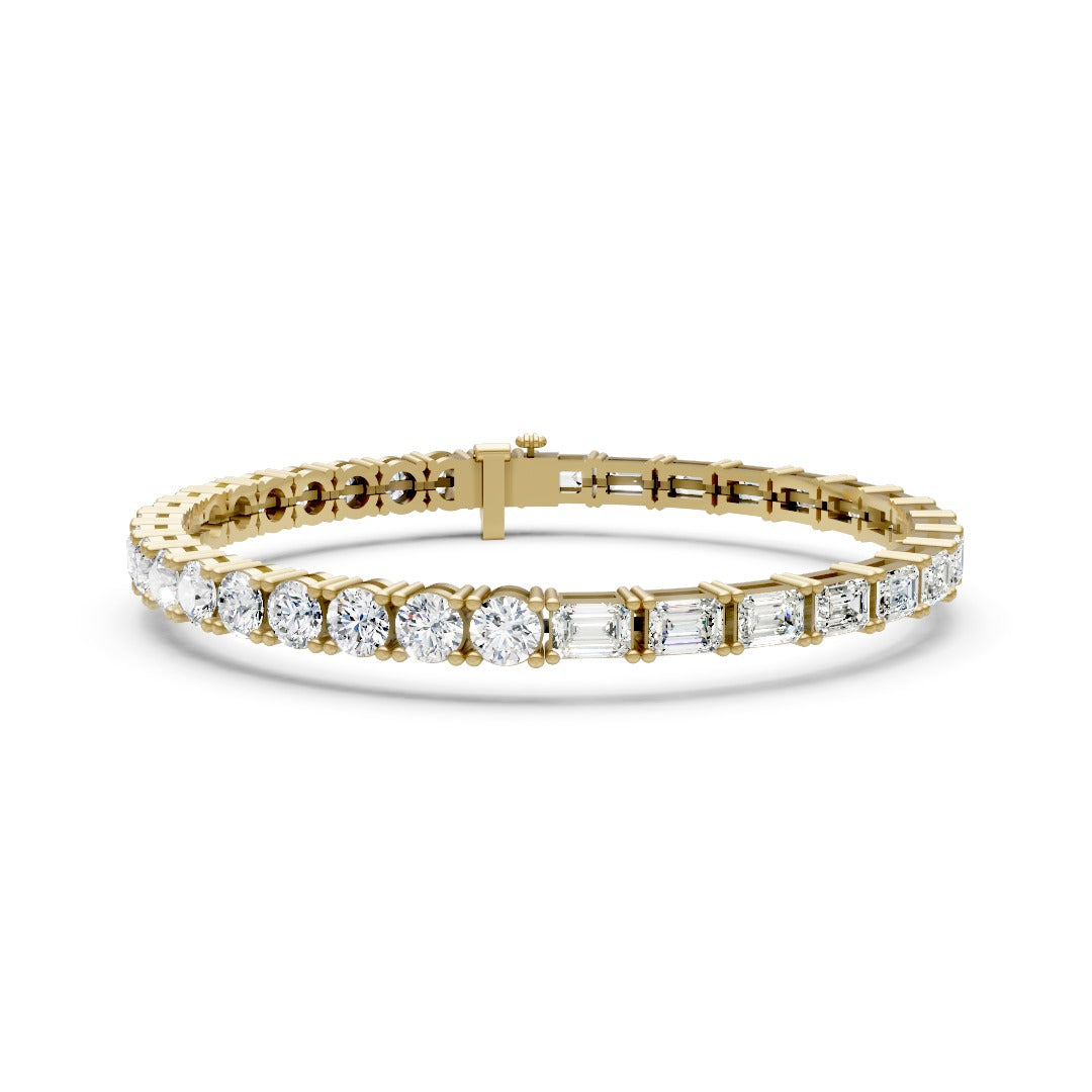 Emerald & Round Cut Bezal Set Tennis Bracelet