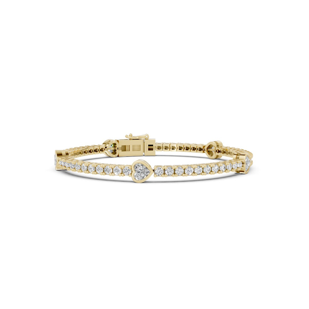 Heart Shape & Round Cut Lab Diamond Tennis Bracelet