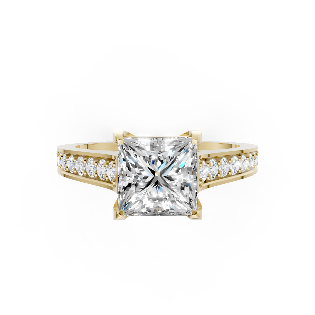 Princess Cut Diamond with Pavé Bridge Hidden Halo Ring
