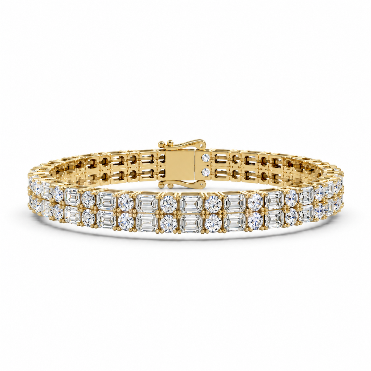 Double Row Round & Emareld Diamond Tennis Bracelet