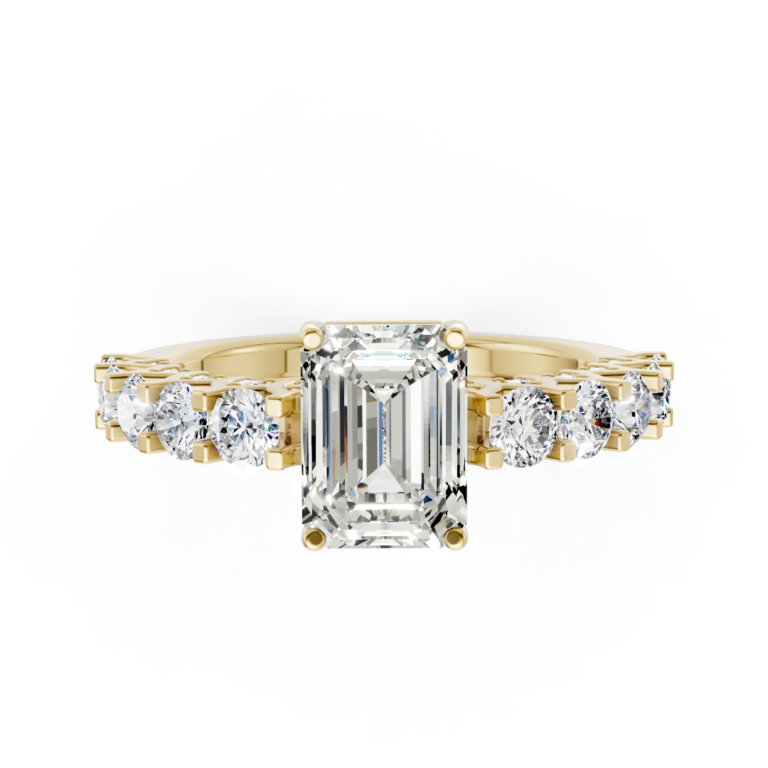 Emerald Cut Diamond With Scalloped Graduated Shank Ring