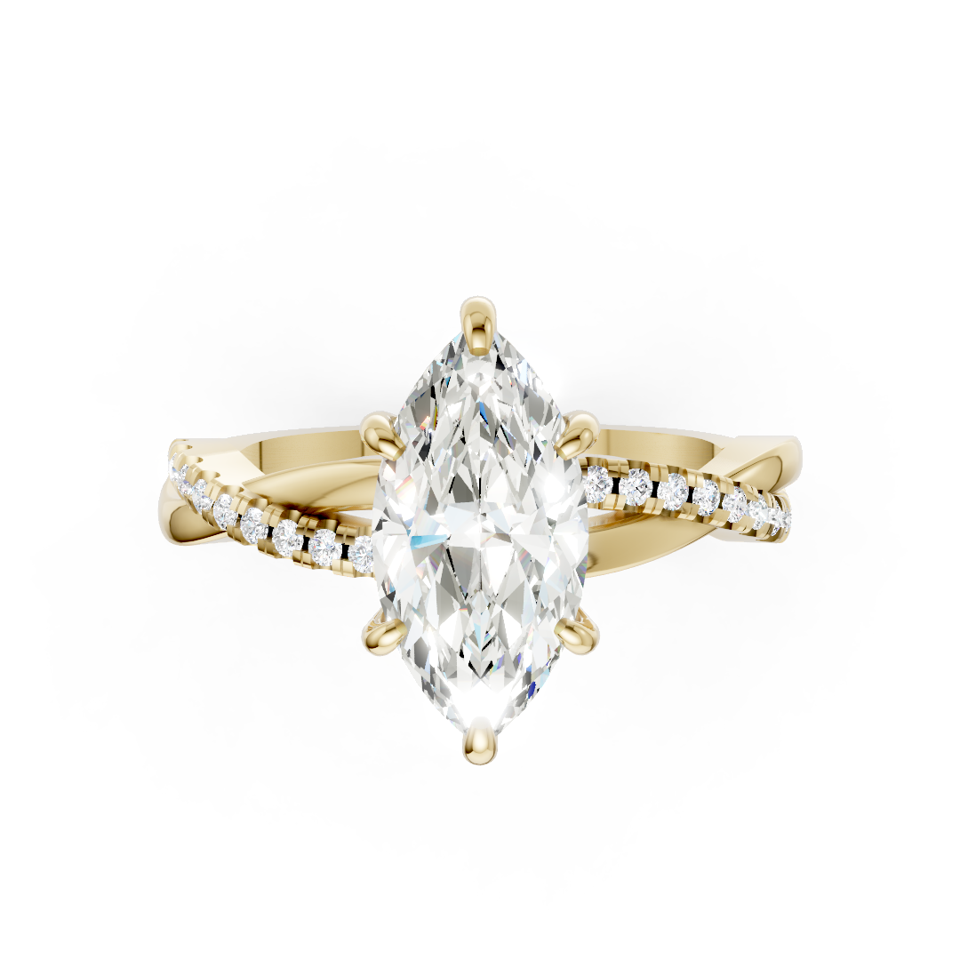 Marquise Cut Diamond Twisted Infinity Ring With Half-Pavé Shank