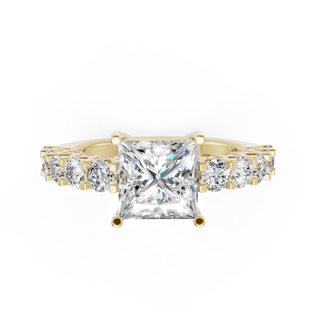 Princess Cut Diamond With Scalloped Graduated Shank Ring