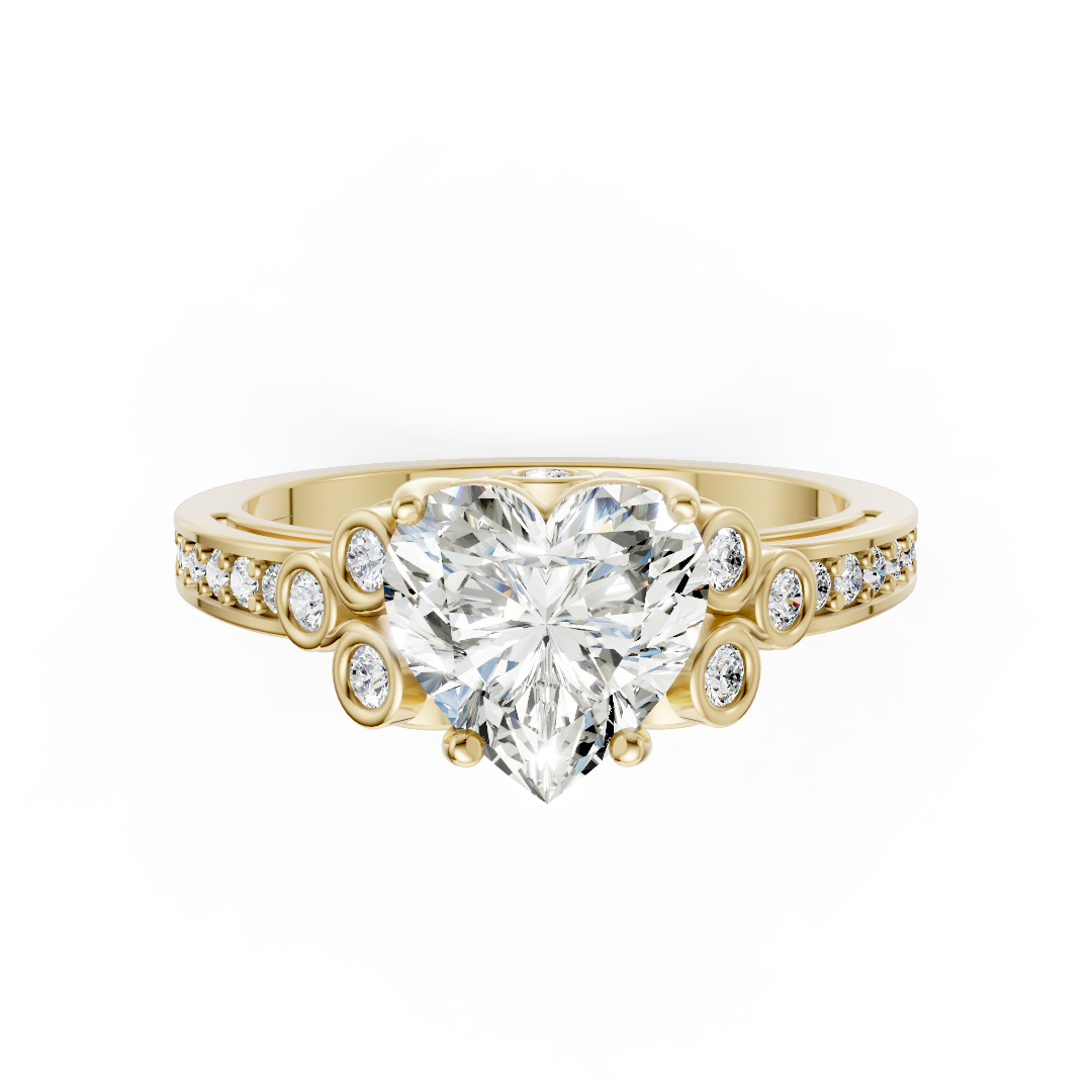 Heart Cut Diamond With Bezel Cluster & Scroll Gallery Ring