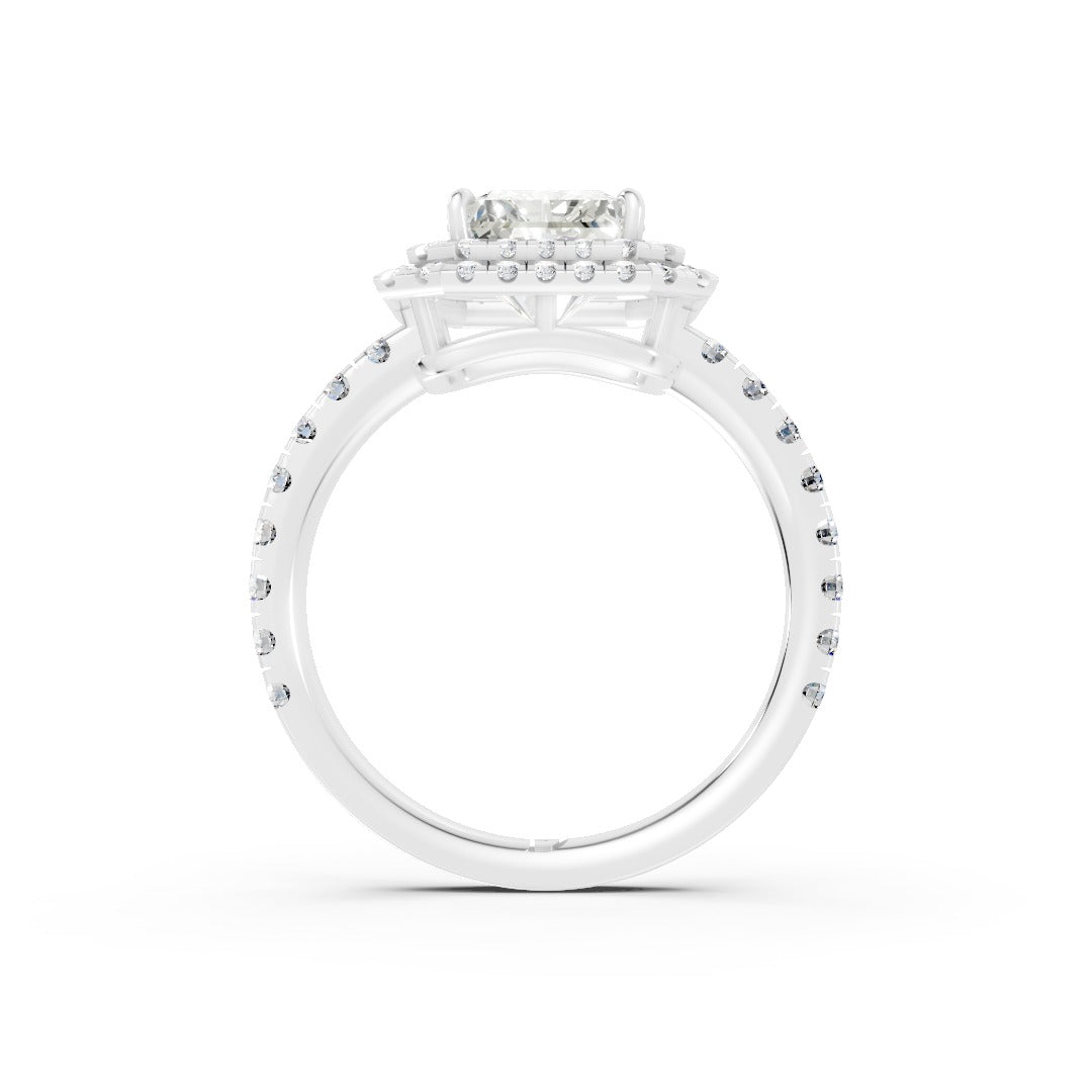 Radiant Cut Diamond with Double Halo Setting and Pave Engagement Ring