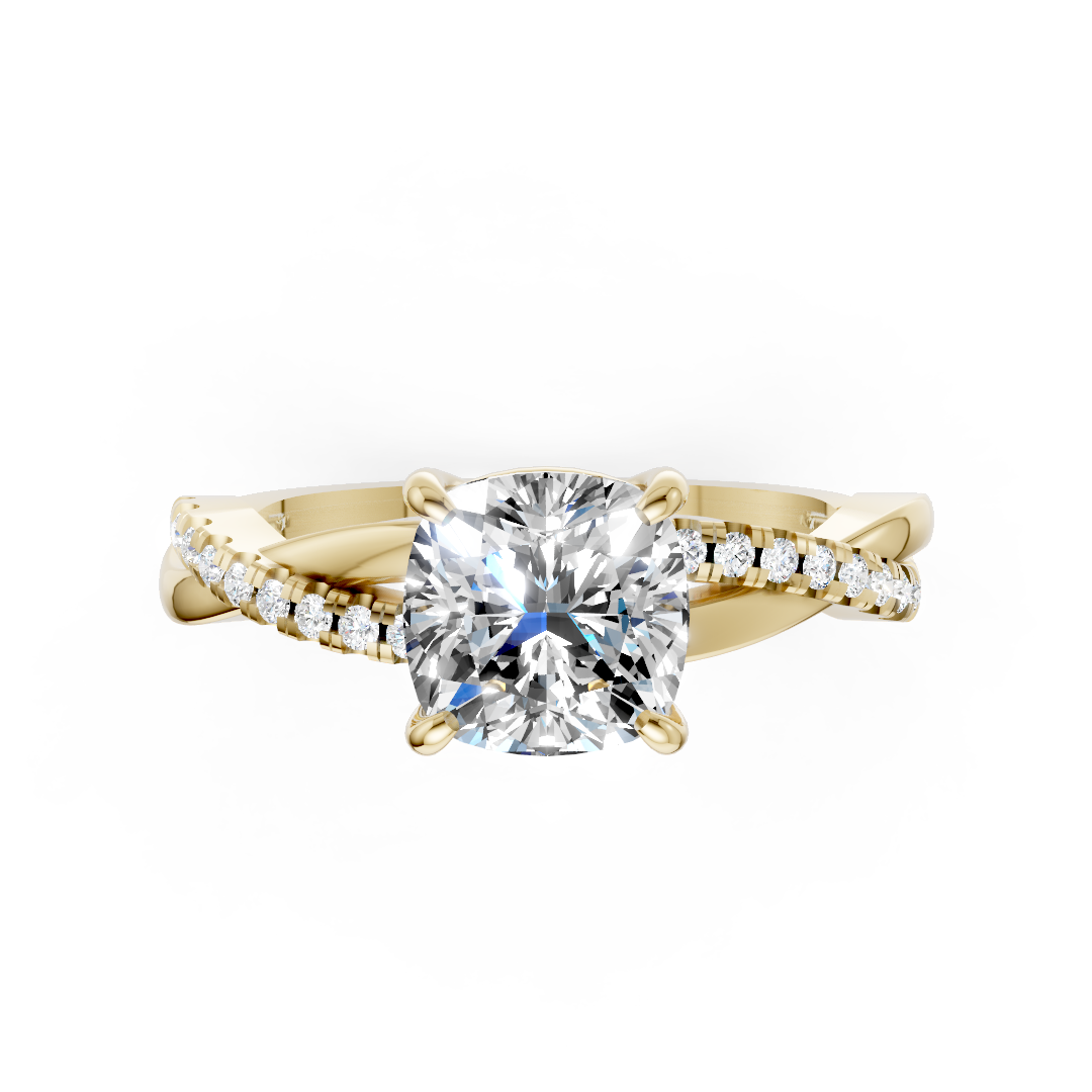 Cushion Cut Diamond Twisted Infinity Ring With Half-Pavé Shank