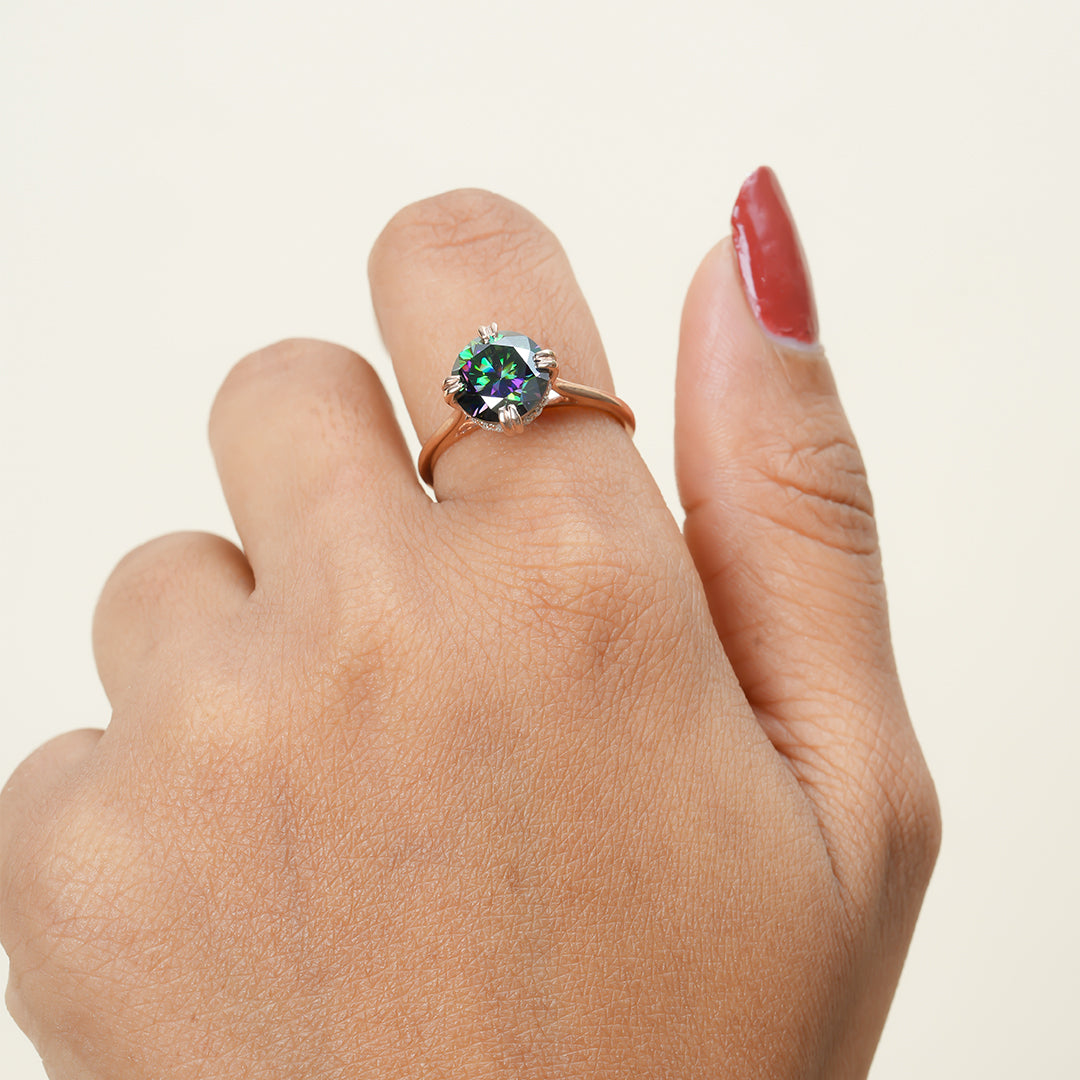 Green Solitaire Double Prong Ring