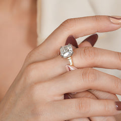 Cushion & Taper Baguette Double Prong Ring